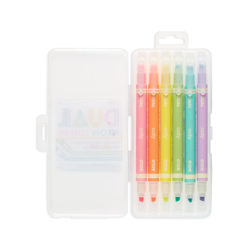 Ooly 6 Dual Neon Liners Double Ended Highlighters with dual-nibbed ends for planer and note taking Stationary Art and craft for kids Retired 6yrs+