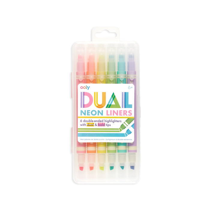 Ooly 6 DualNeon Liners Double Ended Highlighters with dual-nibbed ends for planer and note taking 6yrs+