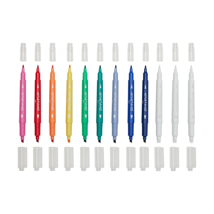 Ooly 9 Stamp A Doodle Markers plus 3 Colour Changing Stamp Markers Chisel Tip and Point Tip Double Ended 3yrs+