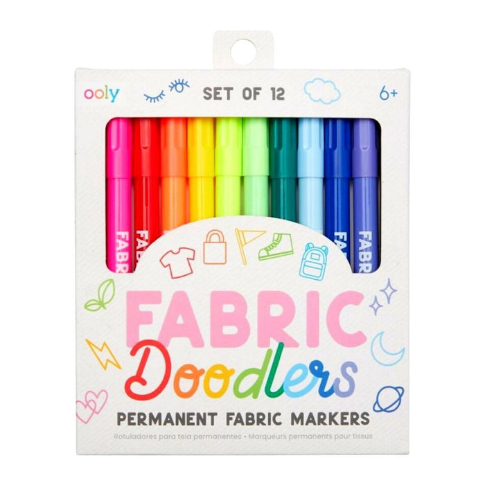 Ooly Permanent Fabric Doodlers 12 Marker 6yrs+