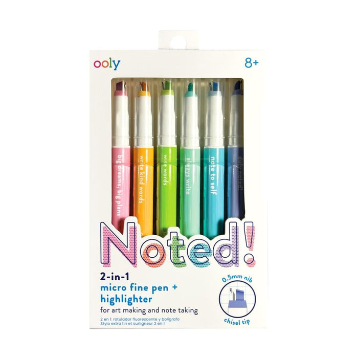 Ooly Noted 2 in 1 Markers with Micro Fine Pen and Highlighter set of 6 with Unique Inspiration Quotes Clearance 8yrs+