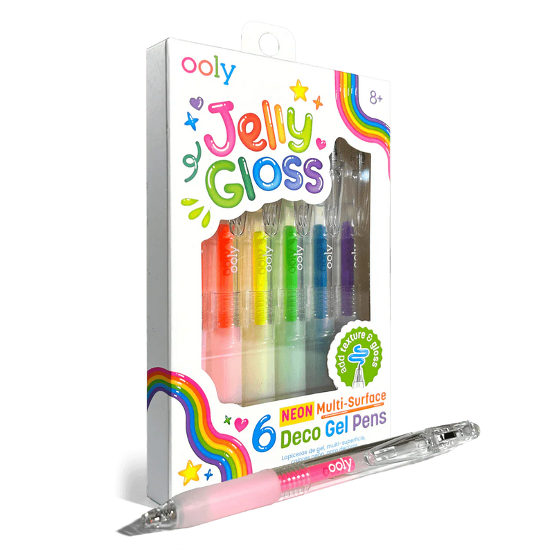 Ooly Jelly Gloss Neon Multi-Surface Gel Pens 6 Colours Stationary Art and Craft for Kids 8yrs+