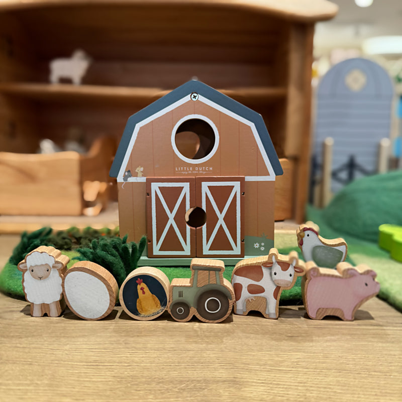 Shape Sorter Little Farm 8pcs by Little Dutch Farm Animal Toys Cognitive Developmental Toys for Toddlers 18m+