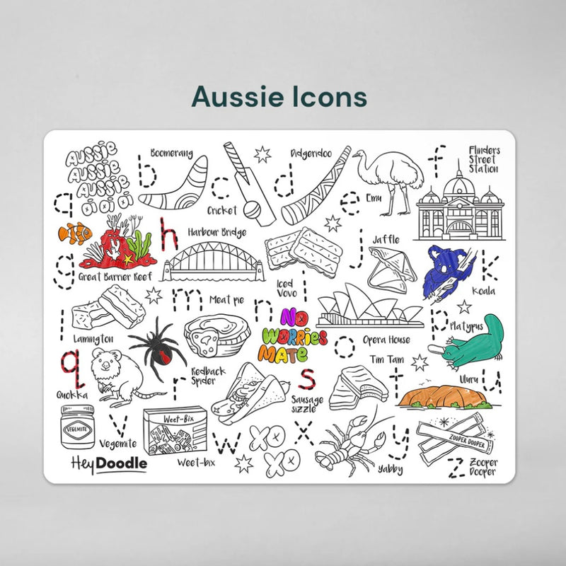 Hey Doodle ABC Aussie Icons Art and craft for kids Travel Toys Early Literacy Australian Motor Skills Best Seller Most Loved in Store 3yrs+
