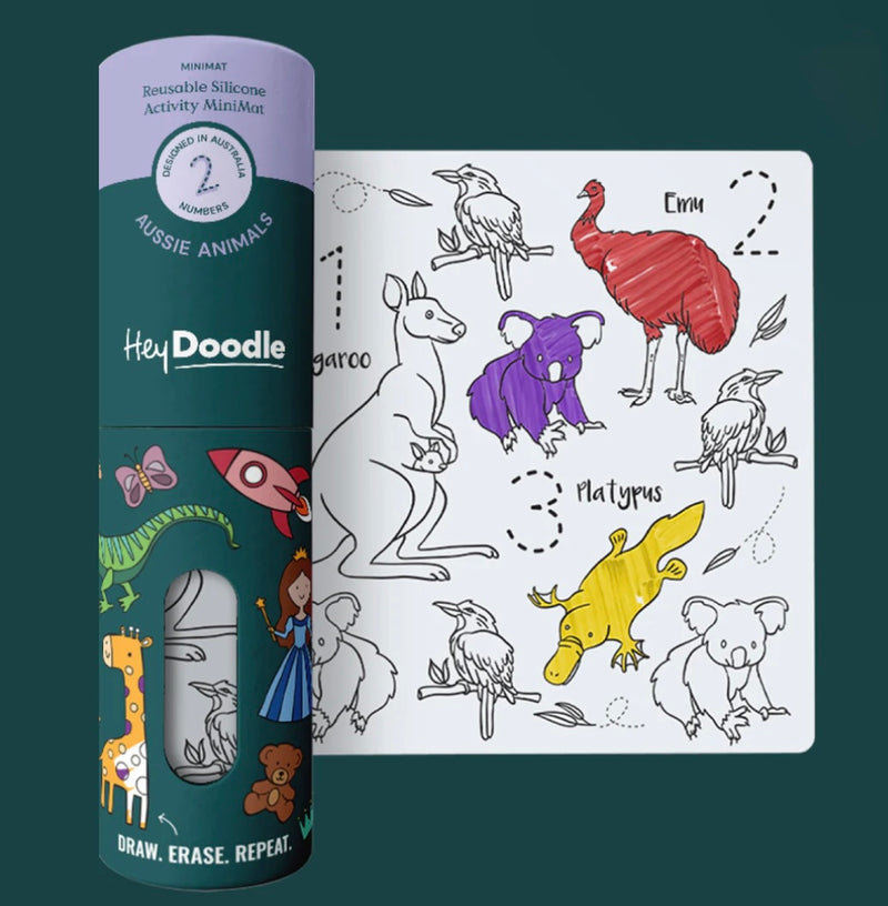 Hey Doodle 123 MiniMats Aussie Animals Art and craft for kids Travel Toys Australian Animals Early Literacy Best Seller Most Loved in Store 3yrs+