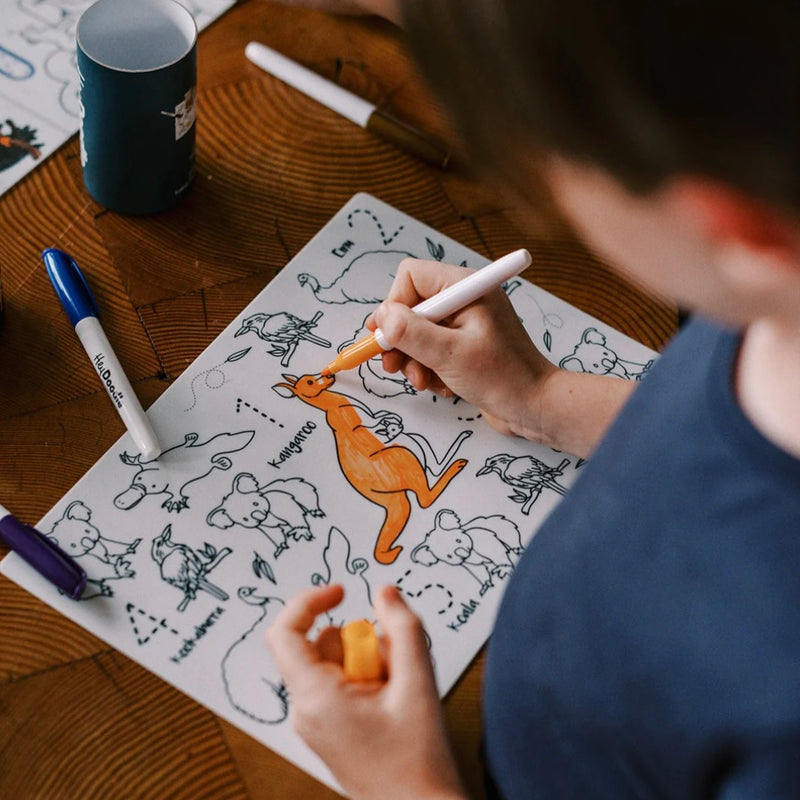 Hey Doodle 123 MiniMats Aussie Animals Art and craft for kids Travel Toys Australian Animals Early Literacy Best Seller Most Loved in Store 3yrs+