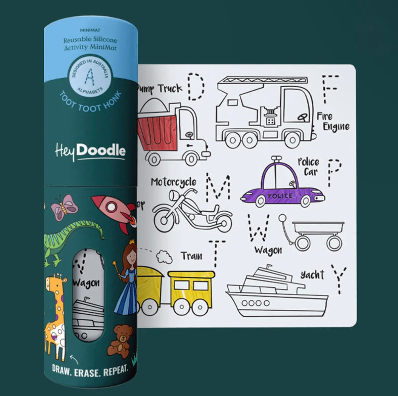 Hey Doodle ABC MiniMats Toot Toot Honk Art and craft for kids Travel Toy Car Best Seller Most Loved in Store 3yrs+