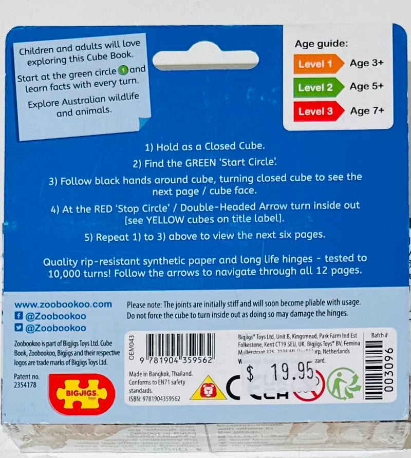 ZooBooKoo Australian Wildlife Cube Book Travel Toys Australian Animals 4yrs+