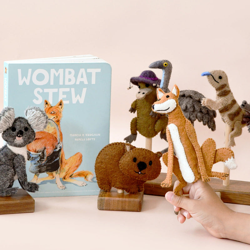 Tara Treasures Felt Wombat Stew Finger Puppet Set Pretend & Imaginative Play Toys 3yrs+
