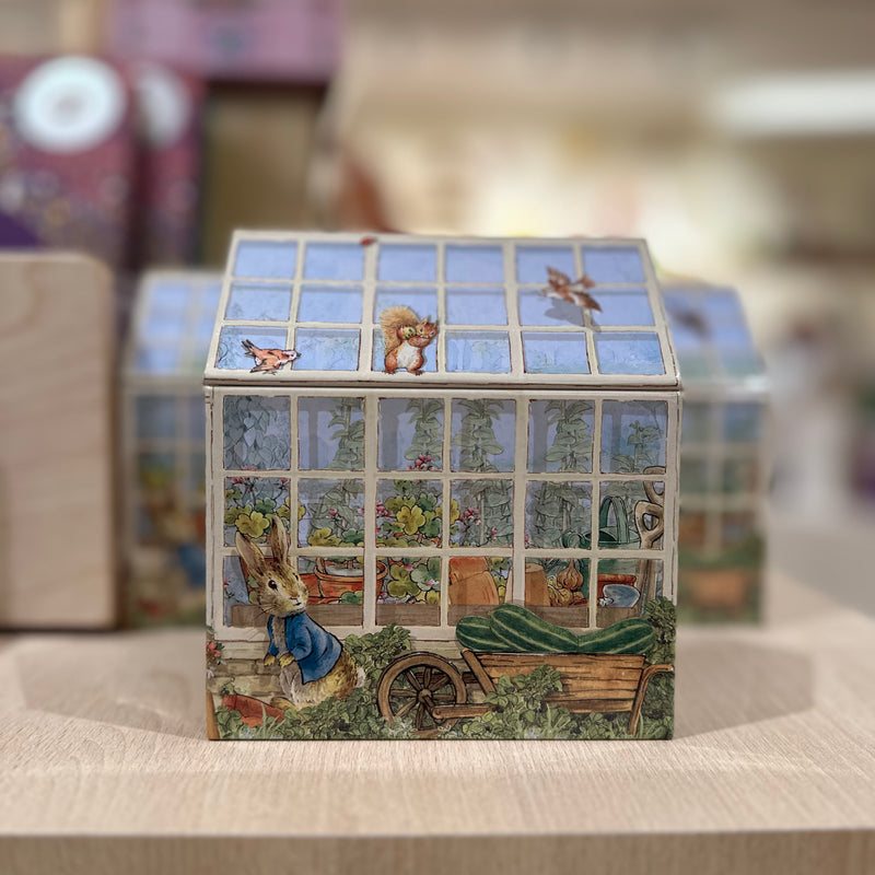 Petter Rabbit GreenHouse Tin with Lid 12x7.5x9.3cm (LWH) Gift Idea for 3yrs+