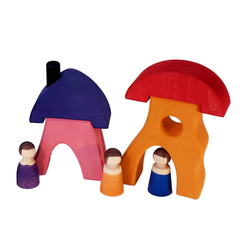 Bauspiel 4 Houses with Removable Roofs 8pcs Wooden Toys 3yrs+