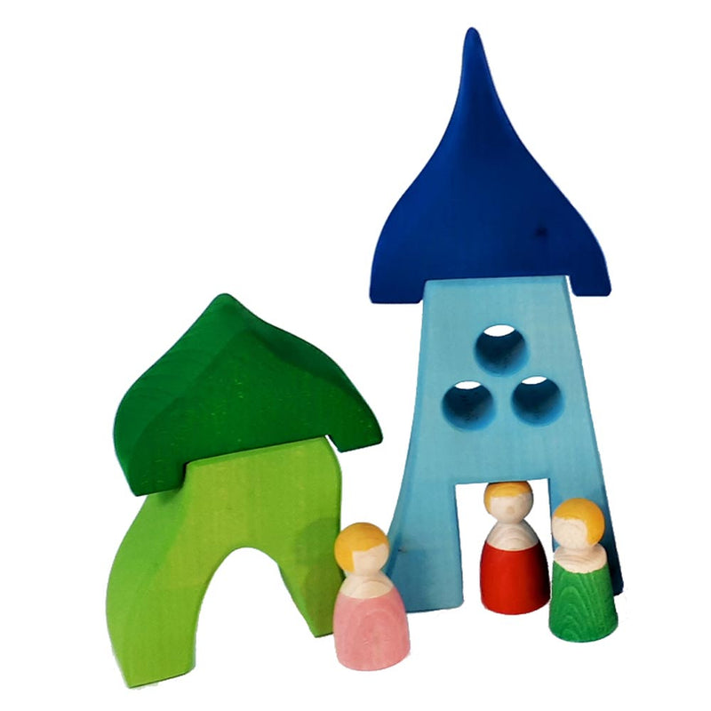 Bauspiel 4 Houses with Removable Roofs 8pcs Wooden Toys 3yrs+
