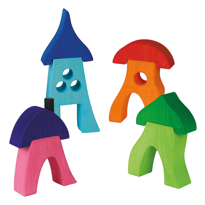 Bauspiel 4 Houses with Removable Roofs 8pcs Wooden Toys 3yrs+