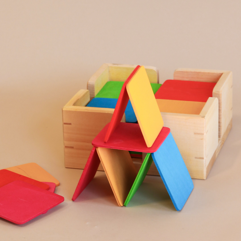 Bauspiel Wooden Building Tiles 52pcs Rainbow Color Wooden Toys 3yrs+
