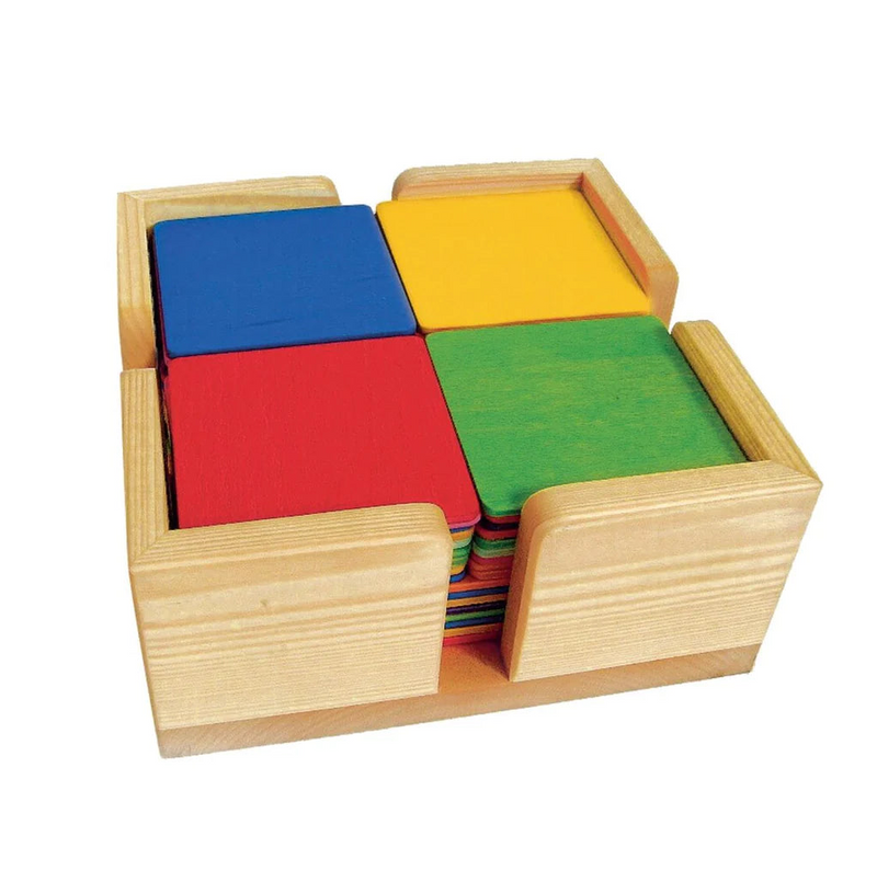 Bauspiel Wooden Building Tiles 52pcs Rainbow Color Wooden Toys 3yrs+