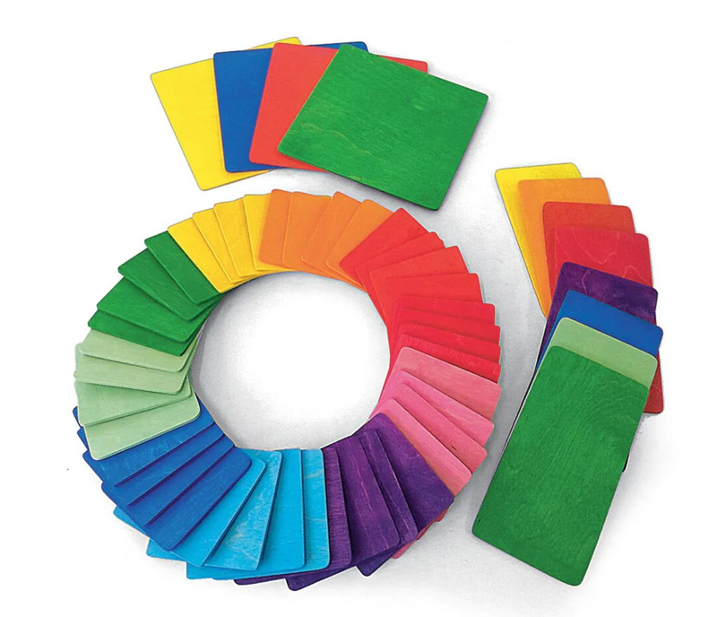 Bauspiel Wooden Building Tiles 52pcs Rainbow Color Wooden Toys 3yrs+