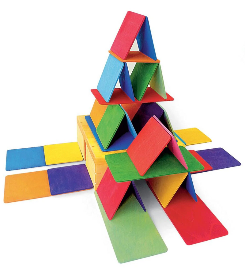 Bauspiel Wooden Building Tiles 52pcs Rainbow Color Wooden Toys 3yrs+