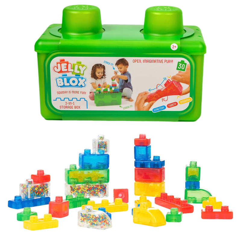Jelly Blox Stash and Stack 2 in 1 with Storage Case 30pcs Squishy Sensory Creative Play Gift Idea for Toddler 2yrs+
