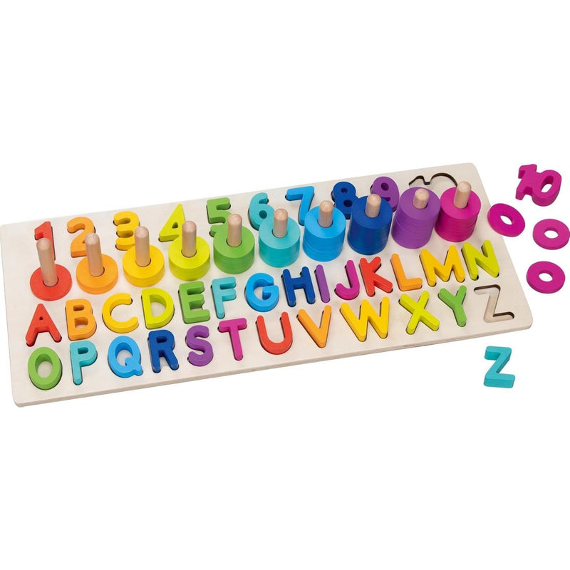 Goki Alphabet and Numbers Wooden Puzzle 91pcs Cognitive Developmental Toys Early Math Early Literacy 3yrs+