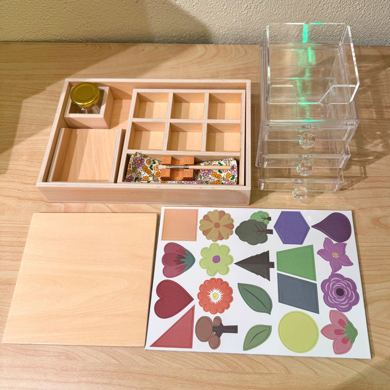 Montessori Glue Activity Box with Jar and Brush Practical Life Tools 2yrs+