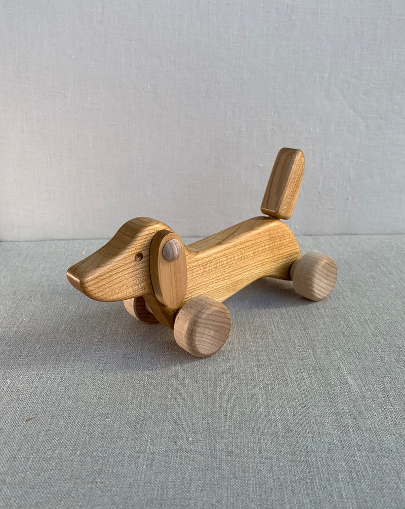 Dachshund Dog Natural Wood Push Along Roller by Bajo Toddler Toys Baby Toys 18m+