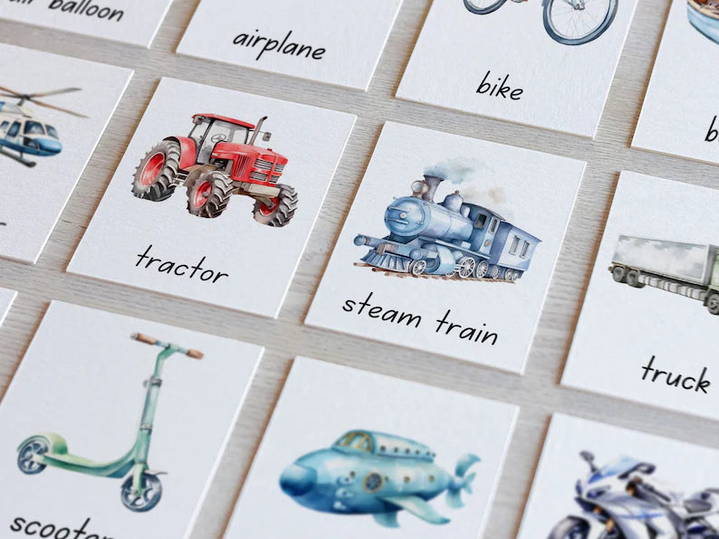 Montessori 3 Part Cards Nomenclature Transportation English