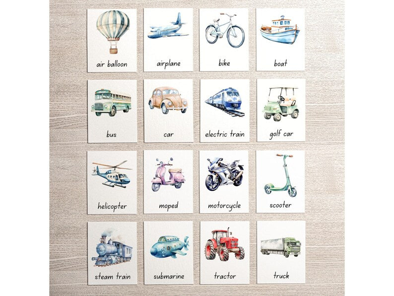 Montessori 3 Part Cards Nomenclature Transportation English