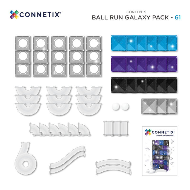 Connetix Tiles 61 Piece Ball Run Glitter Galaxy Pack NEW 2026 3yrs+