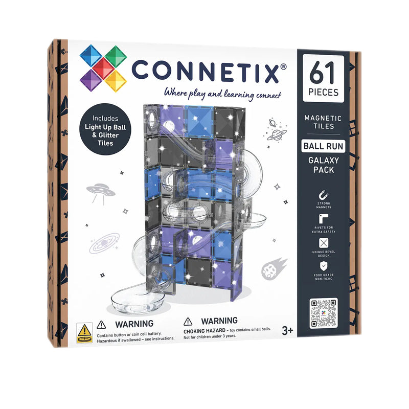 Connetix Tiles 61 Piece Ball Run Glitter Galaxy Pack NEW 2026 3yrs+