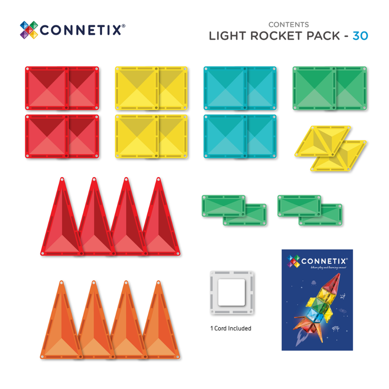 Connetix Tiles 30 Piece Light Rocket Pack NEW 2026 3yrs+
