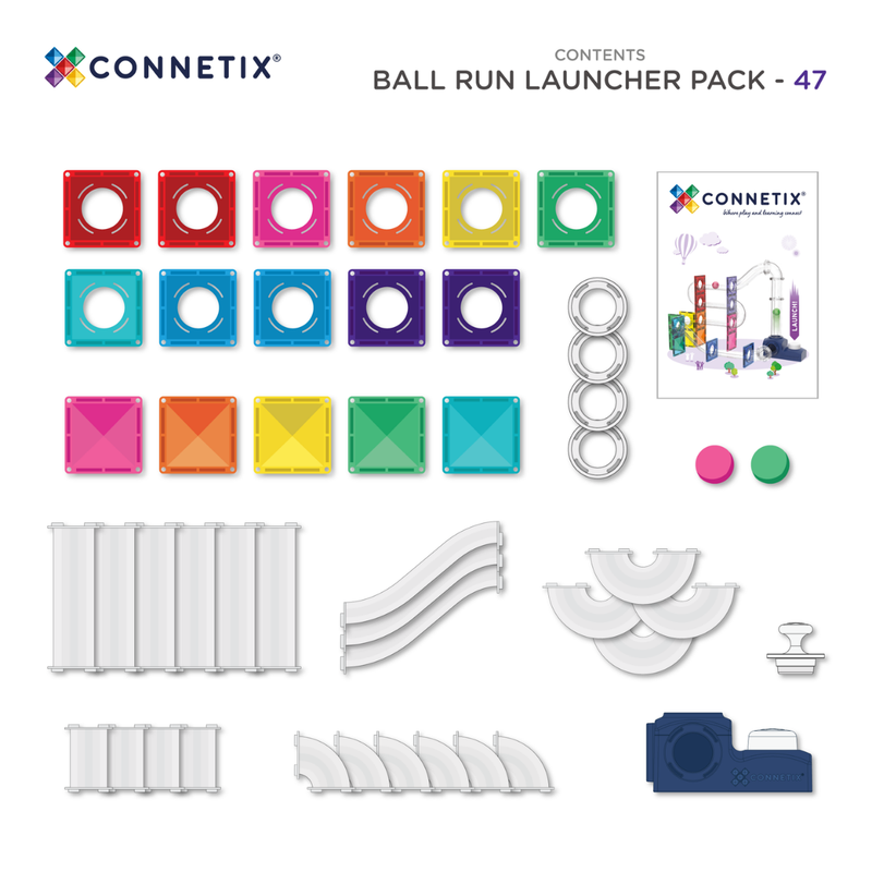 Connetix Tiles 47 Piece Ball Run Launcher Pack NEW 2026 3yrs+