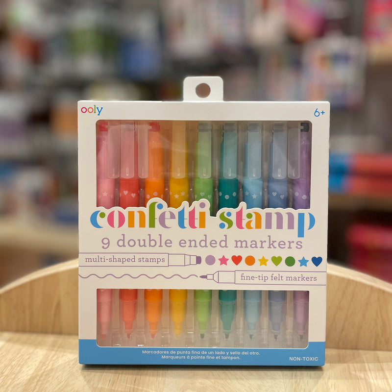 Ooly Confetti Stamp 9 Double Sided Felt tip Markers Stationary Art and craft for kids 6yrs+