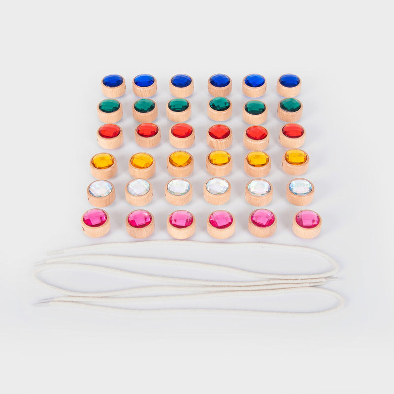 Tickit Wooden Lacing Jewels with 36 Colored Jewels and 3 Lacess 39pcs Early Numeracy Fine Motor Skills Developmental Toys 3yrs+
