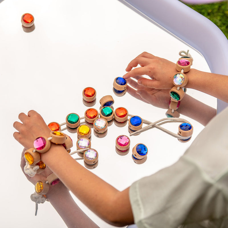 Tickit Wooden Lacing Jewels with 36 Colored Jewels and 3 Lacess 39pcs Early Numeracy Fine Motor Skills Developmental Toys 3yrs+