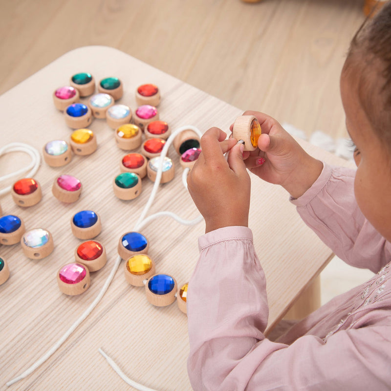 Tickit Wooden Lacing Jewels with 36 Colored Jewels and 3 Lacess 39pcs Early Numeracy Fine Motor Skills Developmental Toys 3yrs+
