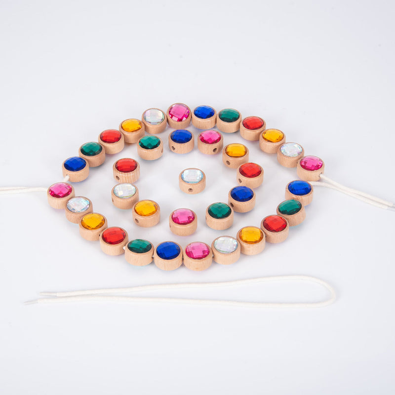Tickit Wooden Lacing Jewels with 36 Colored Jewels and 3 Lacess 39pcs Early Numeracy Fine Motor Skills Developmental Toys 3yrs+
