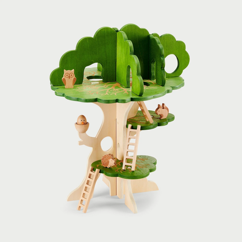 Tickit Woodland Trail Treehouse with 4 Wooden Animals 54.5 x 37 x 36.5cm Wooden Toys Pretend and Imaginative Play 3yrs+
