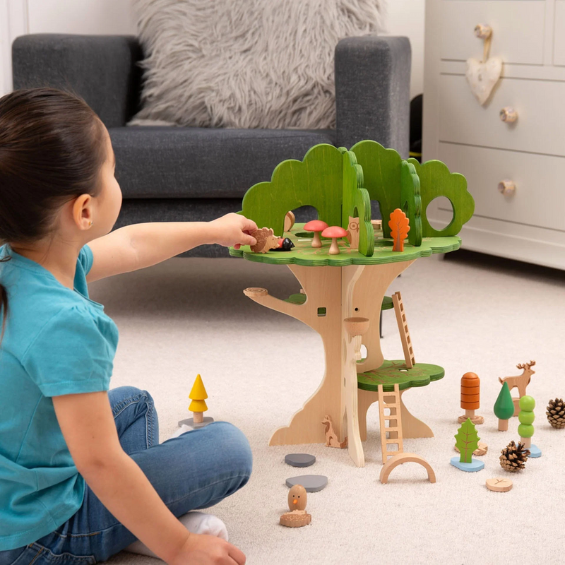 Tickit Woodland Trail Treehouse with 4 Wooden Animals 54.5 x 37 x 36.5cm Wooden Toys Pretend and Imaginative Play 3yrs+