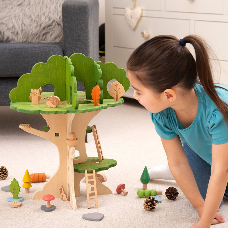 Tickit Woodland Trail Treehouse with 4 Wooden Animals 54.5 x 37 x 36.5cm Wooden Toys Pretend and Imaginative Play 3yrs+