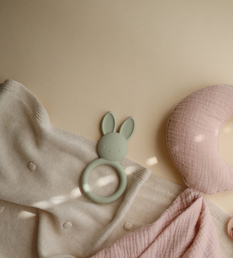 Mushie Bunny Rabbit Teething Ring Silicone Baby Teether Baby Toys Baby Gifts 3m+