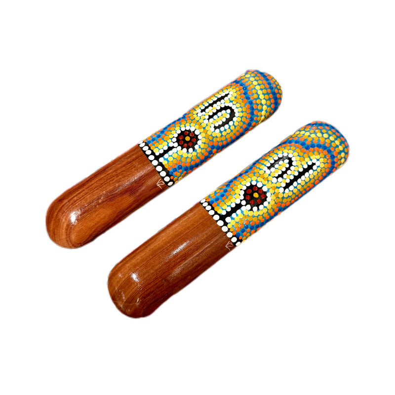 Handpainted Traditional Music Clap Sticks Dot Art Set of 2 by Memories of Australia Musical Instruments for Kids First Nation Resource School Range