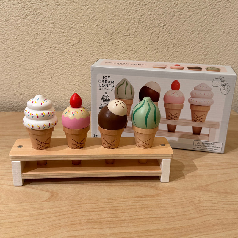 Le Toy Van Wooden Ice Cream Cones and Stand Set 5pcs Pretend and Imaginative Play 3yrs+