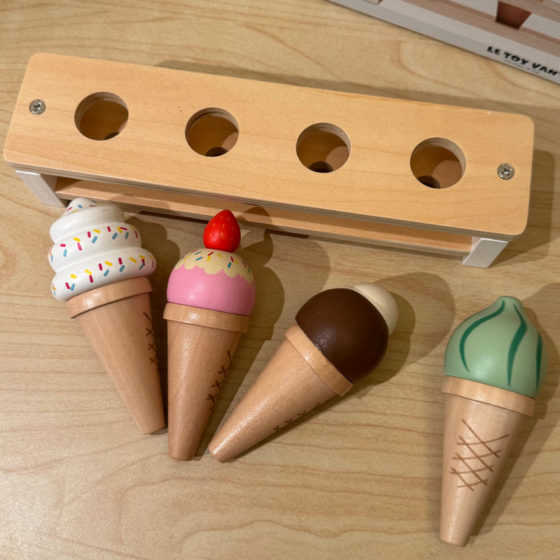 Le Toy Van Wooden Ice Cream Cones and Stand Set 5pcs Pretend and Imaginative Play 3yrs+