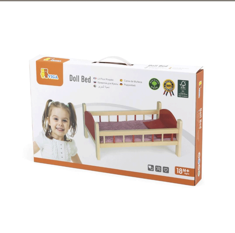 Doll Bed with Bedding 55.5 x 31 x 23 cm Large Gifting Idea by VIGA for 18m+