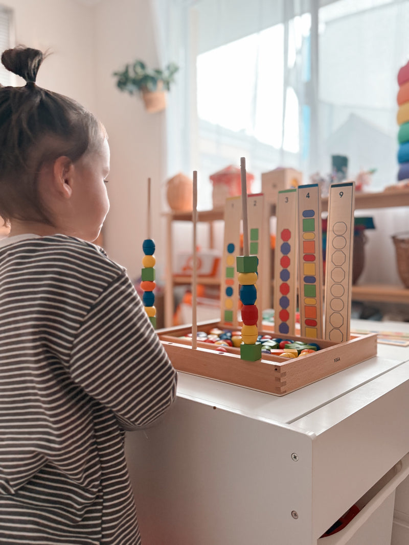 Viga Toys Wooden Beads Sequence Game with Pattern Cards Early Numeracy Fine Motor Skills Developmental Toys School Range 3yrs+