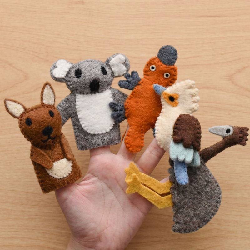 Tara Treasures Felt Australian Animals Finger Puppet Set of 5 Australian Animals Pretend & Imaginative Play Toys Best Seller 3yrs+