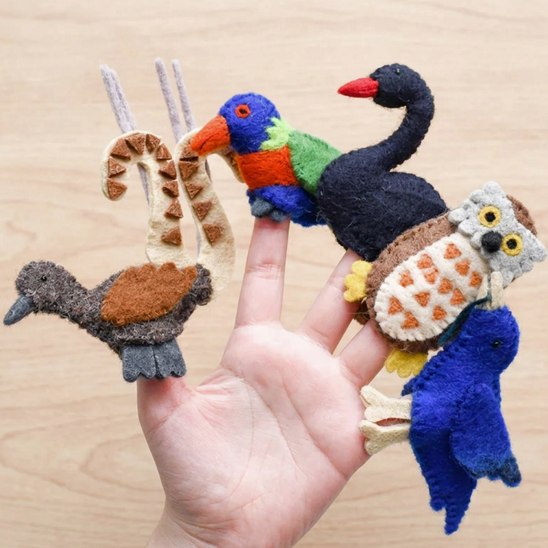 Tara Treasures Felt Australian Birds Finger Puppet Set of 5 Australian Animals Pretend & Imaginative Play Toys Retired 3yrs+