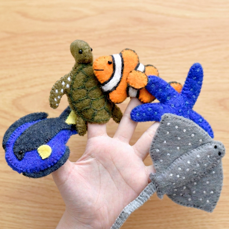 Tara Treasures Felt Australian Coral Reef Finger Puppet Set of 5 Australian Ocean Animals Pretend & Imaginative Play Toys 3yrs+