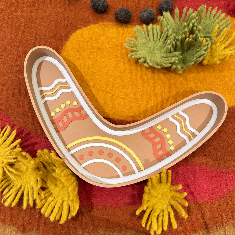 Aboriginal Boomerang Ochre Colour Sensory Tray by Songlines Australian Indigenous First Nation Resources School Range 3yrs+