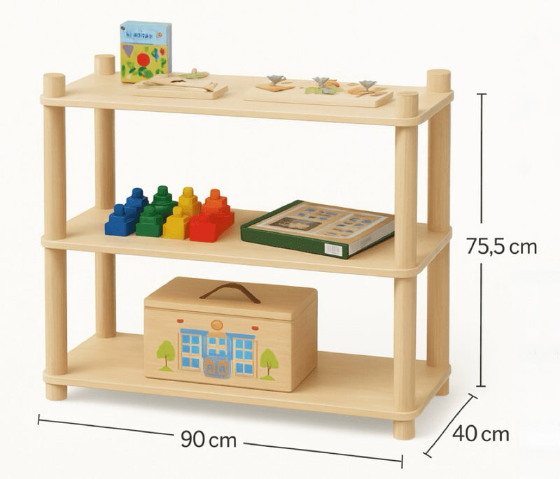 QToys Montessori 3 Tier Shelf 90cm (L) x 40cm (W) s 75.5cm (H) Kids Storage Furniture (Furniture Shipping)